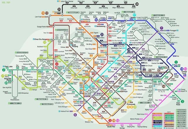 Mappa delle stazioni ferroviarie di Singapore