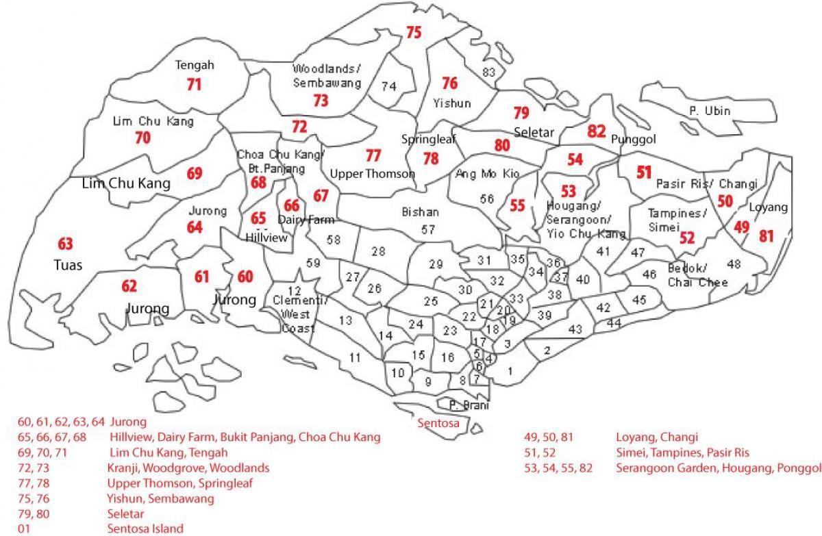 Mappa dei codici postali di Singapore