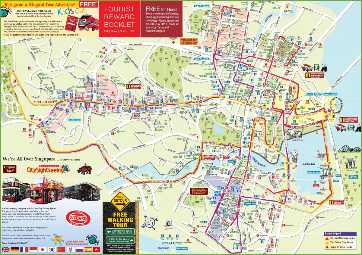 Mappa dei tour in autobus di Singapore Hop On Hop Off