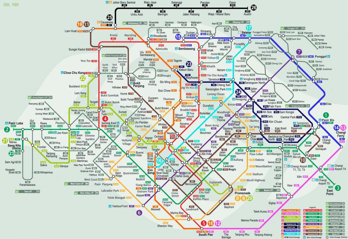 Mappa delle stazioni ferroviarie di Singapore